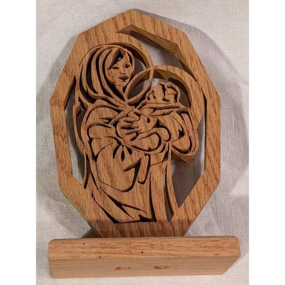Mary & Jesus Wooden Laser Cut Mother Baby Madonna Cutout Decor Christmas 7.5